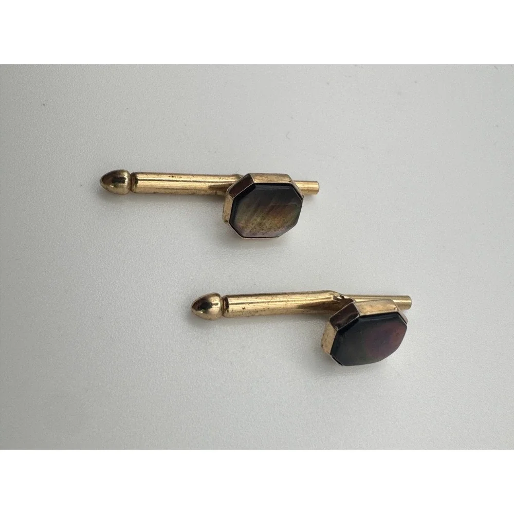 Vintage Art Deco Cufflinks Gold Tone Octagon Black Mother of Pearl Swank